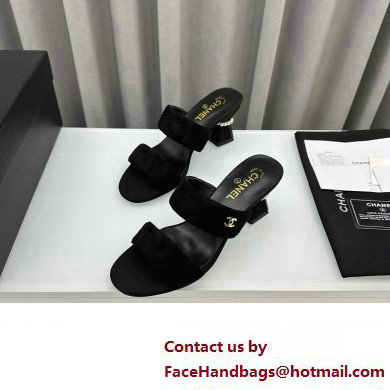 Chanel Kid Suede  &  Imitation Pearls Mules G45685 Black 2024